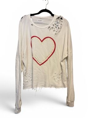Lauren Moshi Distressed Heart Sweatshirt M